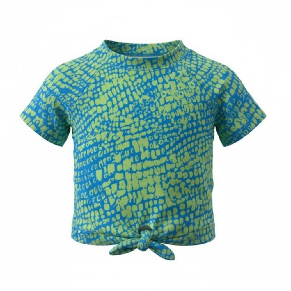 Z By Zella Girls UPF 50+ Cropped Short Sleeve Top Blue/Green Print Size 14